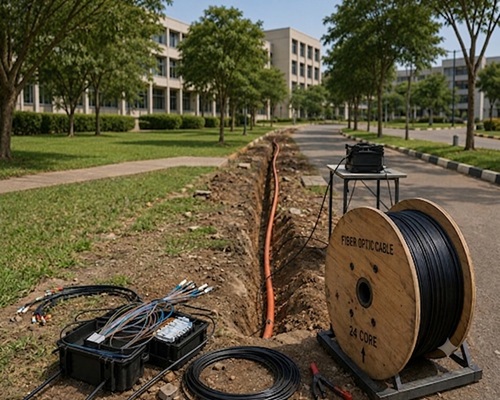 Fiber backbone and structured cabling installation for a corporate campus